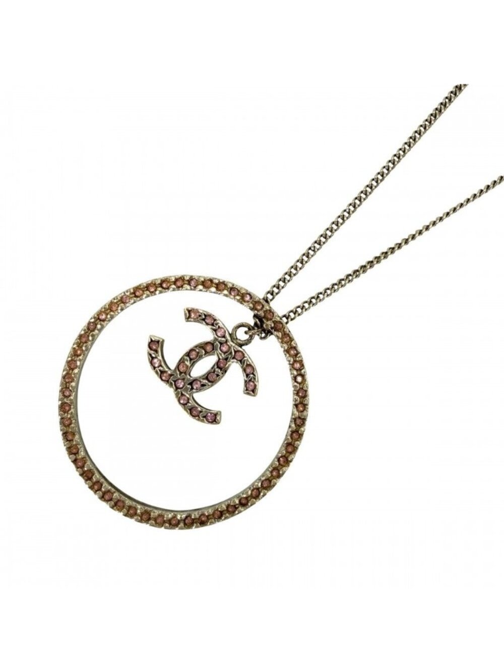 Chanel Necklace Circle CC Logo Long With Adjuster Star Rhinestone Gold Plated